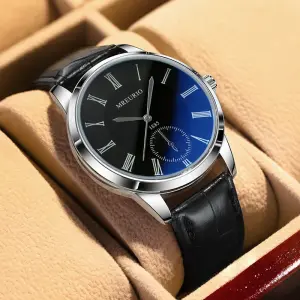 KCM-Hot Sale New 2024 Geneva Men Watch Roman Numerals Blu-Ray Faux Leather Band Quartz Analog Business WristWatch
