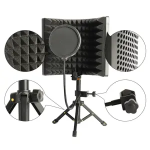 KCM-Microphone Isolation Screen with Stand Mic Sound Absorbing Foam Adjustable for Broadcasting Podcasts Recording Singing Studio