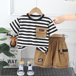 0-4-year-old boy summer set with handsome striped short sleeved cotton T-shirt and shorts two-piece set
