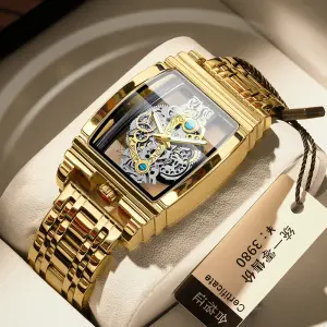 KCM-Transparent Full Hollow Men Watch Metal Leather Quartz Mens Watches Waterproof Glow Cross-border Male Clock Wristwatch