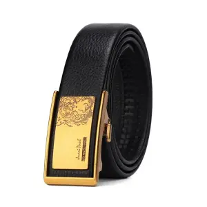 Men's Top Grain Leather Automatic Buckle Belt High Grade Fashion Casual Classic Waist Belt for Middle Young Adults
