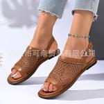 Women's round toe rhinestone embellishment with hollow out splicing, fashionable one-piece cool slippers for women