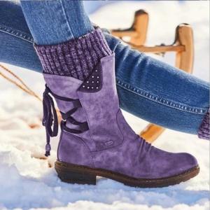 Large size mid low cut Martin boots for women, autumn and winter new style, thick heel, back strap, retro woolen boots