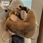 KCM-Cute Plush Shoulder Bag Women Faux Fur Handbags Zipper Lady Casual Tote Half-Moon Hobos Winder Crossbody Bagtraveling Shopping