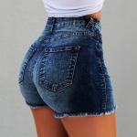 KCM-Fashion Women High Waist Scratched Shorts Jeans Girls Ladies Denim Shorts Hot Sexy Casual Push Up Skinny Short Pants Trouser