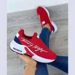 New women's shoes European and American large round toe thick soled shoes fly woven letters color block casual sneakers