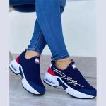 New women's shoes European and American large round toe thick soled shoes fly woven letters color block casual sneakers