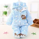 KCM-Baby Winter Romper Warm Hlannel Plush Jumpsuit Baby Girl Boys Bear Animal Costume Hooded Newborn Baby Bear Pajamas Overalls