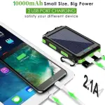 KCM-Solar Power Bank real 10000hAh Portable Charging Poverbank External Battery Charger Strong Light LDE Light for All Smartphones