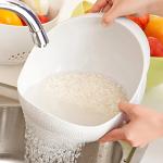 KCM-1PC-Silicone Colander Rice Bowl Drain Basket Fruit Bowl Washing Drain Basket with Handle Washing Basket Home Kitchen Organizer
