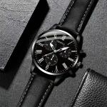 Fashion Men Watch Set gift 2 pcs / set black leather simple business mens Quartz watch with Bracelet For Men
