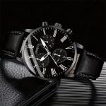 Fashion Men Watch Set gift 2 pcs / set black leather simple business mens Quartz watch with Bracelet For Men