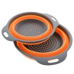 KCM-2pcs/set Foldable Silicone Colander Fruit Vegetable Washing Basket Strainer Collapsible Drainer With Handle Kitchen Tool