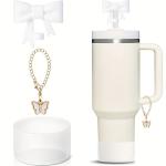KCM-3pcs Accessories Set for Stanley Tumbler with Handle 30oz 40oz Straw Topper Cover Diamond Butterfly Charm Glitter Silicone Boot