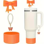 KCM-3pcs Accessories Set for Stanley Tumbler with Handle 30oz 40oz Straw Topper Cover Diamond Butterfly Charm Glitter Silicone Boot
