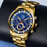 KCM-Fashion Mens Watches Luxury Men Sports Gold Stainless Steel Quartz Wrist Watch Man Business Casual Leather Watch