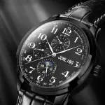 KCM-Fashion Quartz Knob Men's Watch Simple Round Black Digital Dial Wristwatch For Men Leather Strap Luxury Watch Men's Clock Gift