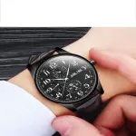 KCM-Fashion Quartz Knob Men's Watch Simple Round Black Digital Dial Wristwatch For Men Leather Strap Luxury Watch Men's Clock Gift