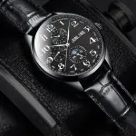 KCM-Fashion Quartz Knob Men's Watch Simple Round Black Digital Dial Wristwatch For Men Leather Strap Luxury Watch Men's Clock Gift