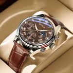 KCM-Men's quartz watch retro large dial business casual PU leather watch