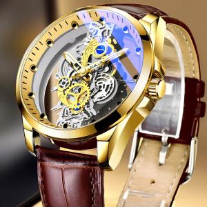 New luxury men's watch double-sided transparent frame automatic non mechanical watch waterproof luminous quartz watch